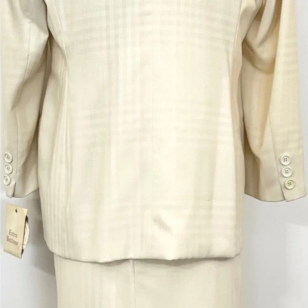 Christian Dior Suit 2pc Double Breasted Blazer and Skirt Cream 12 Vtg w/ Tags